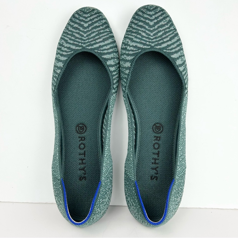 Rothy's The Square Metallic Mirage Zebra Green Retired Shoes Flats Size 12.5